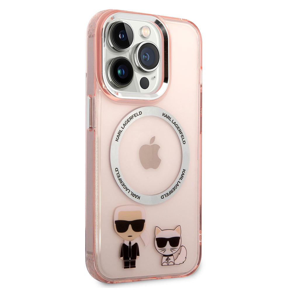 Husa de protectie Karl Lagerfeld Hardcase MagSafe (KLHMP14LHKCP) compatibil cu iPhone 14 Pro, Roz Karl & Choupette Aluminium