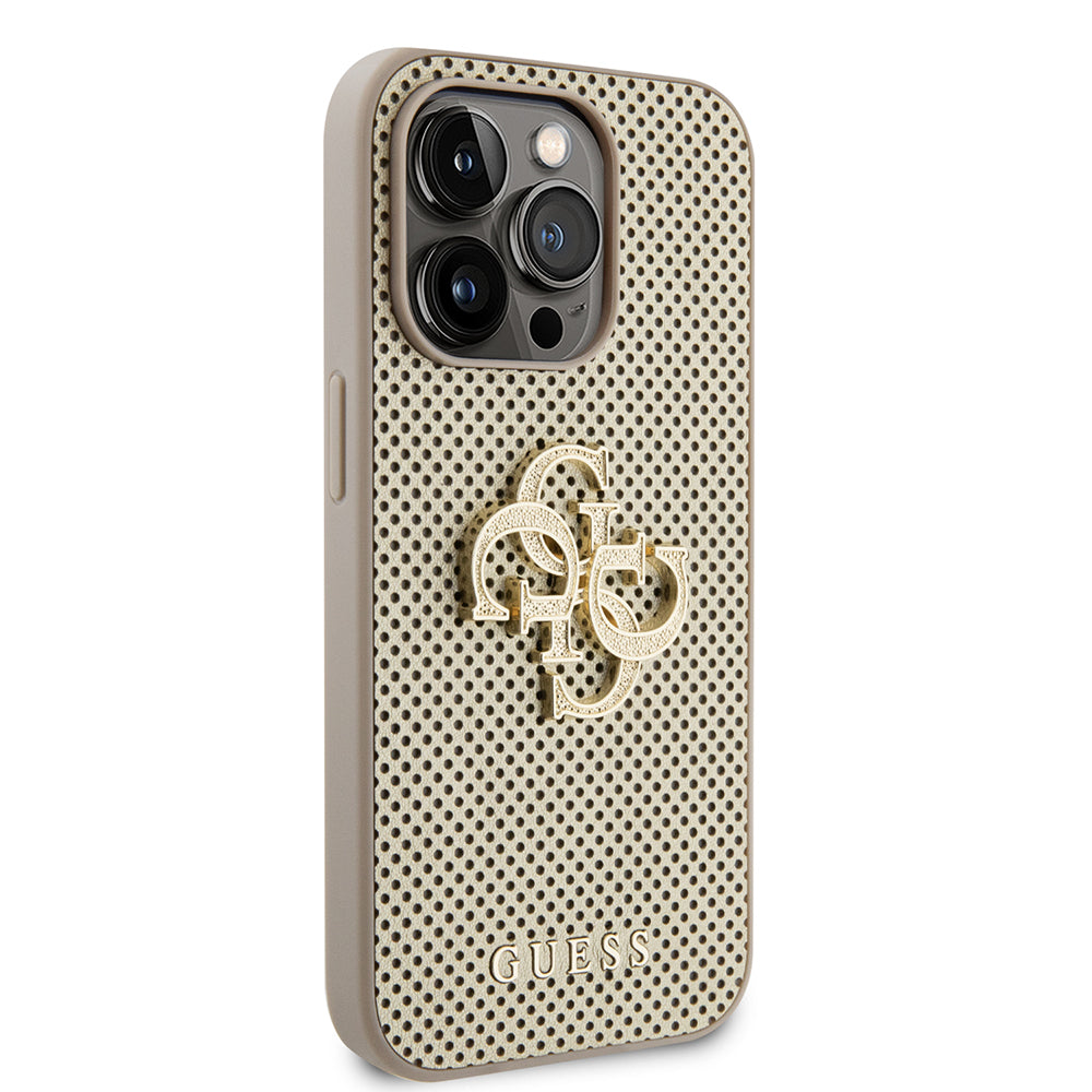 Husa de protectie Guess Leather Perforated 4G (GUHCP15LPSP4LGD) compatibil cu iPhone 15 Pro, Auriu
