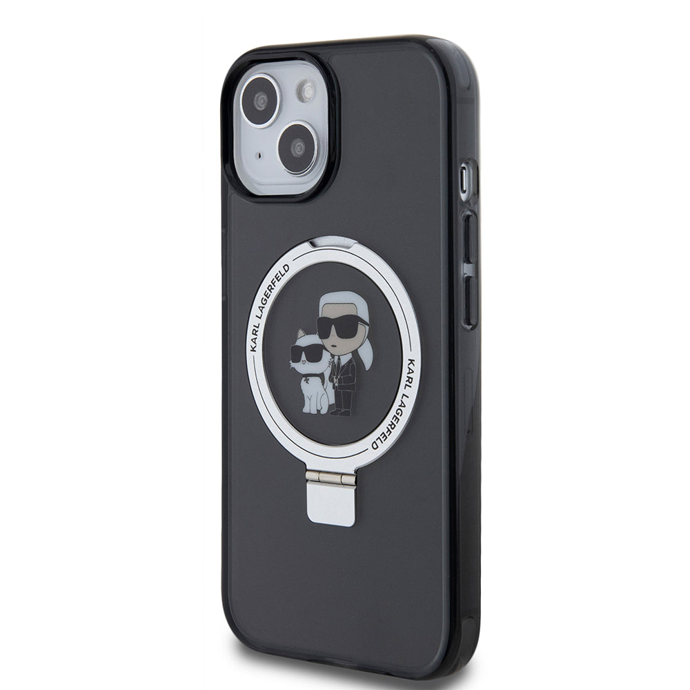 Husa de protectie Karl Lagerfeld Hardcase Ring Stand MagSafe (KLHMP15SHMRSKCK) compatibil cu iPhone 15, Karl&Choupette