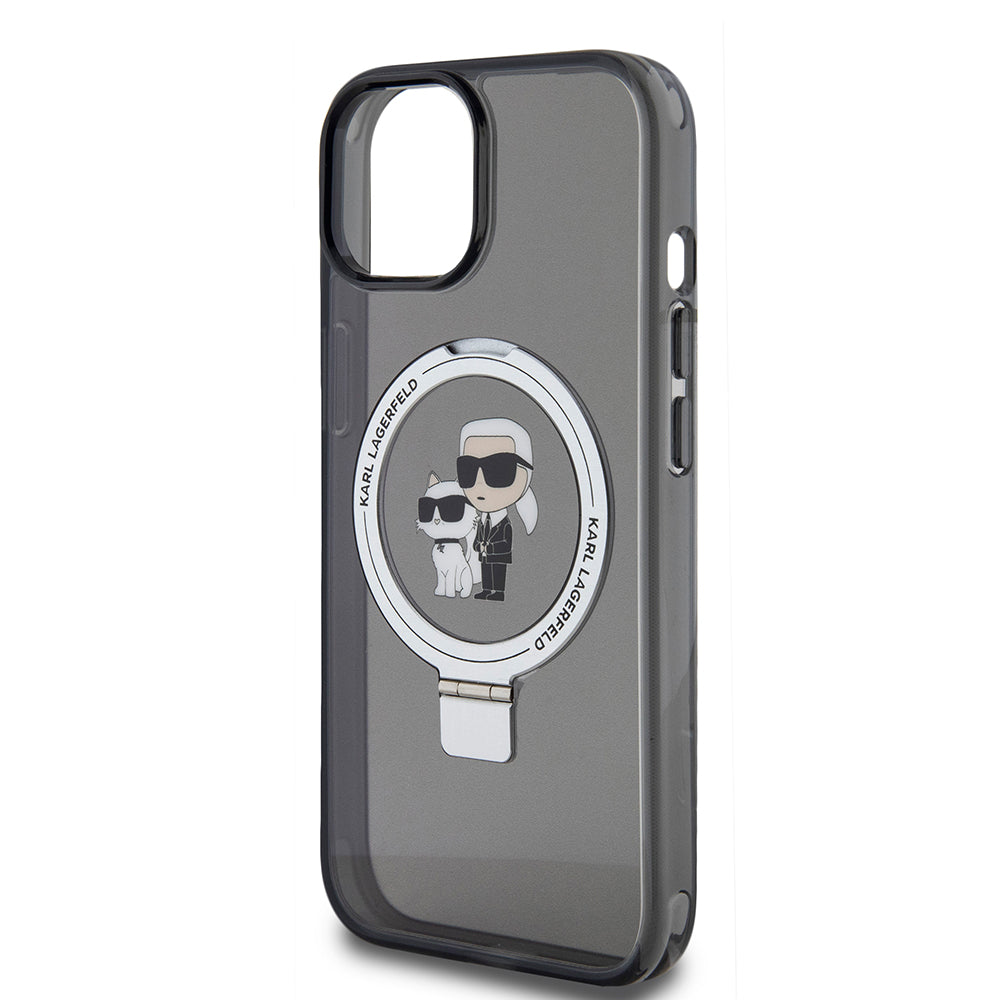 Husa de protectie Karl Lagerfeld Hardcase Ring Stand MagSafe (KLHMP15SHMRSKCK) compatibil cu iPhone 15, Karl&Choupette