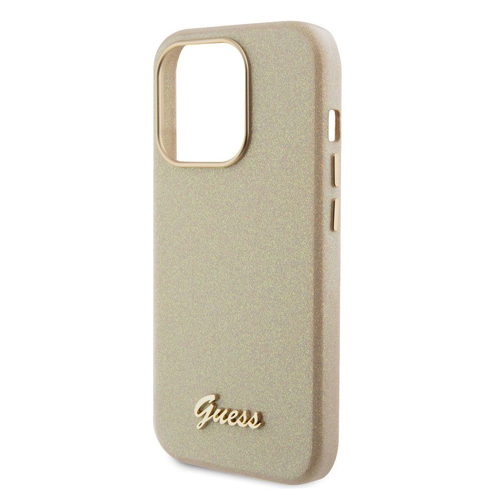 Husa de protectie Guess Glitter Glossy Script (GUHCP15LPGMCSD) compatibil cu iPhone 15 Pro, Sparkle Beige