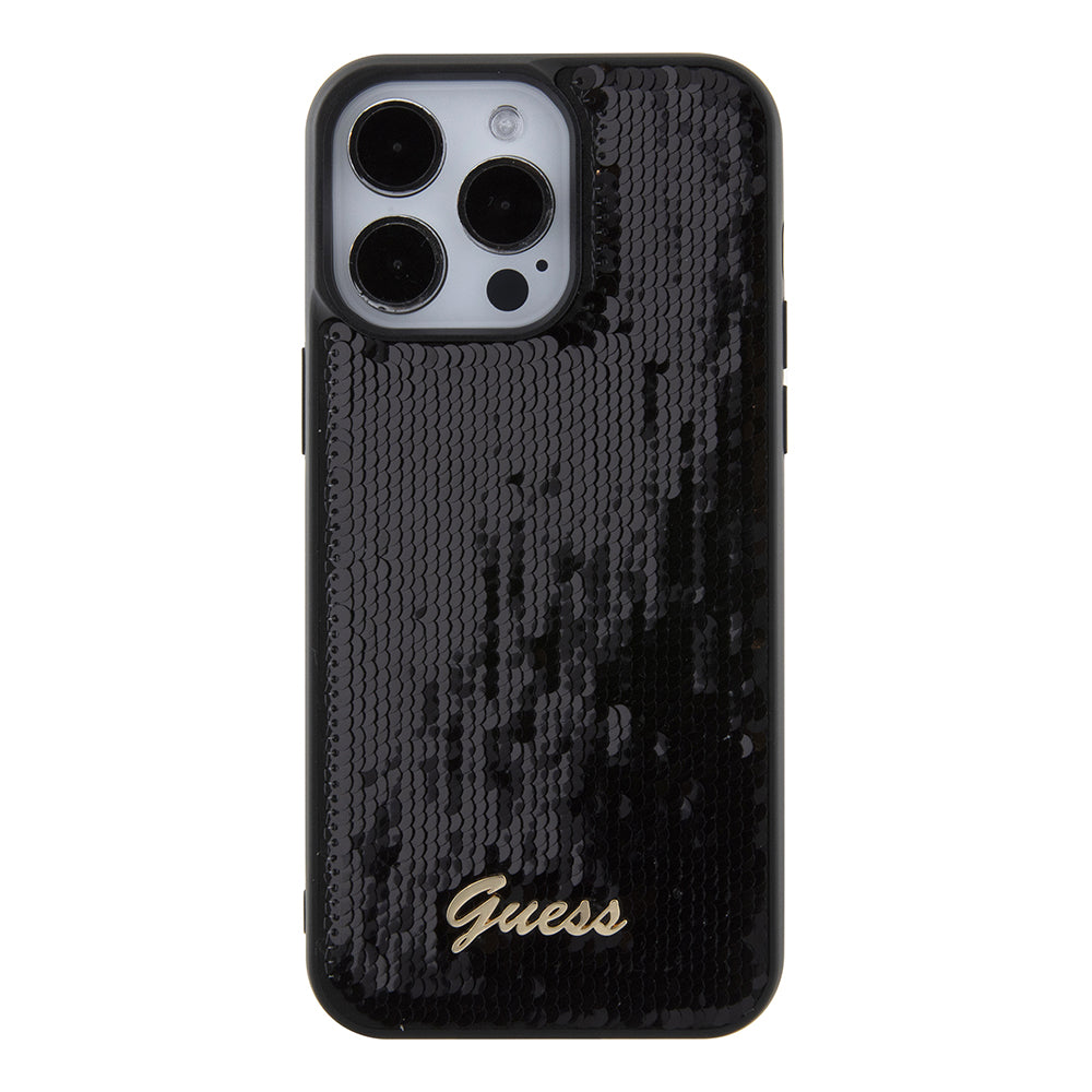 Husa de protectie Guess Sequin Script Metal (GUHCP15XPSFDGSK) compatibil cu iPhone 15 Pro Max, Negru