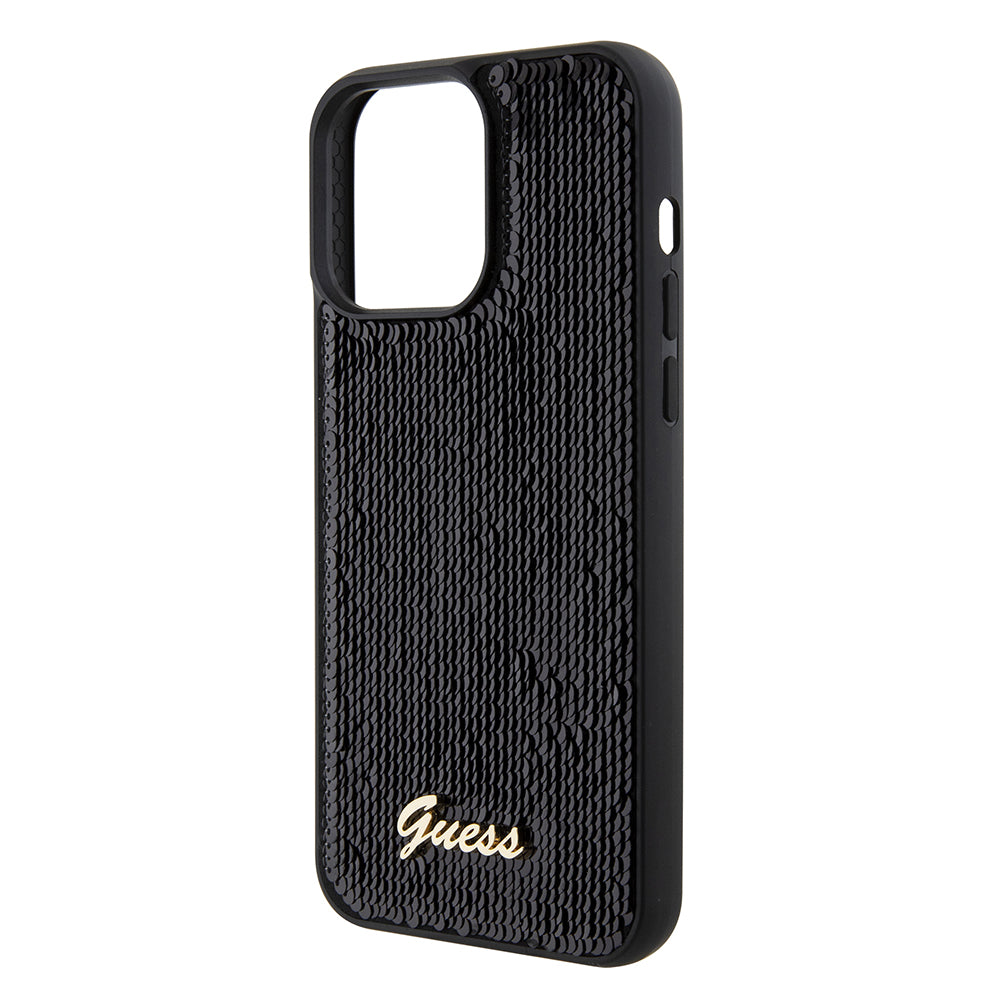 Husa de protectie Guess Sequin Script Metal (GUHCP15XPSFDGSK) compatibil cu iPhone 15 Pro Max, Negru