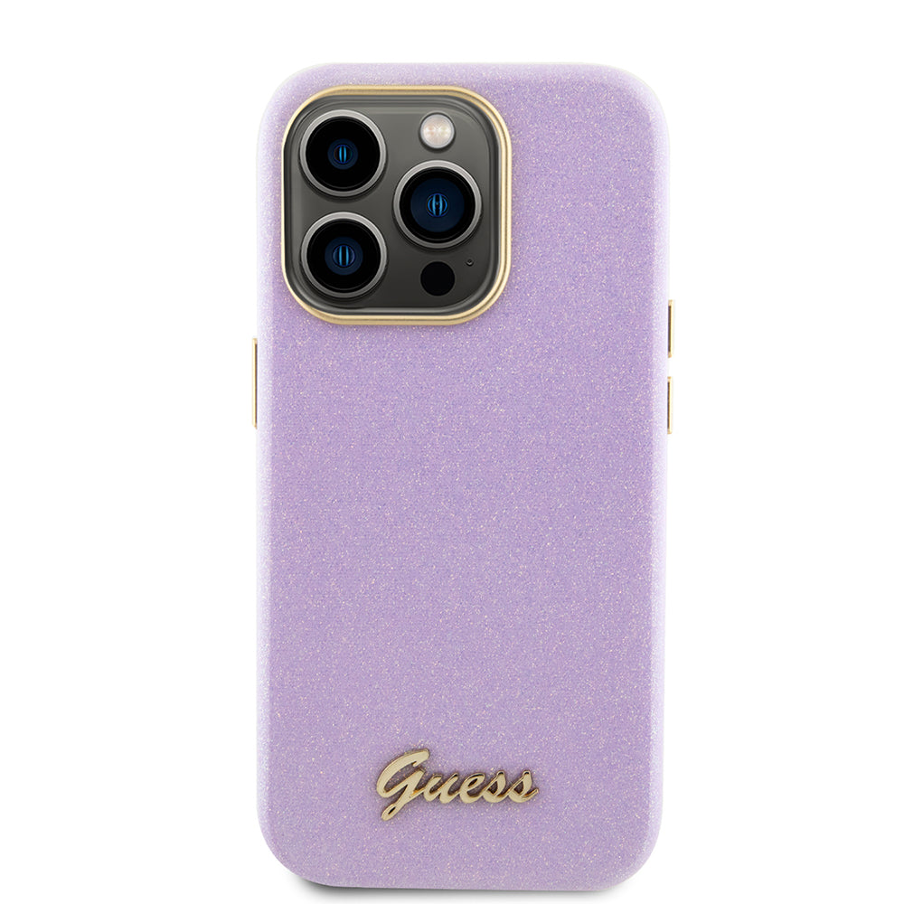 Husa de protectie Guess Glitter Glossy Script (GUHCP15LPGMCSL) compatibil cu iPhone 15 Pro, Mov Deschis