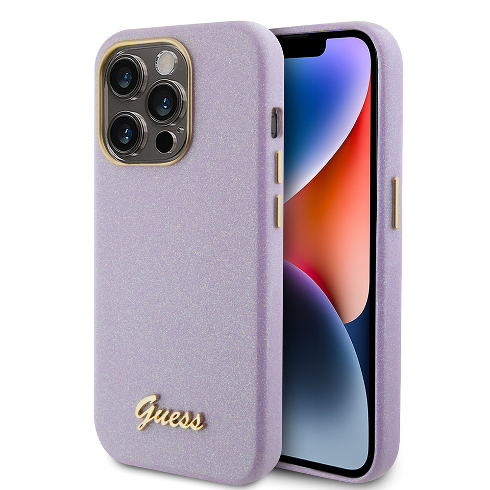 Husa de protectie Guess Glitter Glossy Script (GUHCP15LPGMCSL) compatibil cu iPhone 15 Pro, Mov Deschis