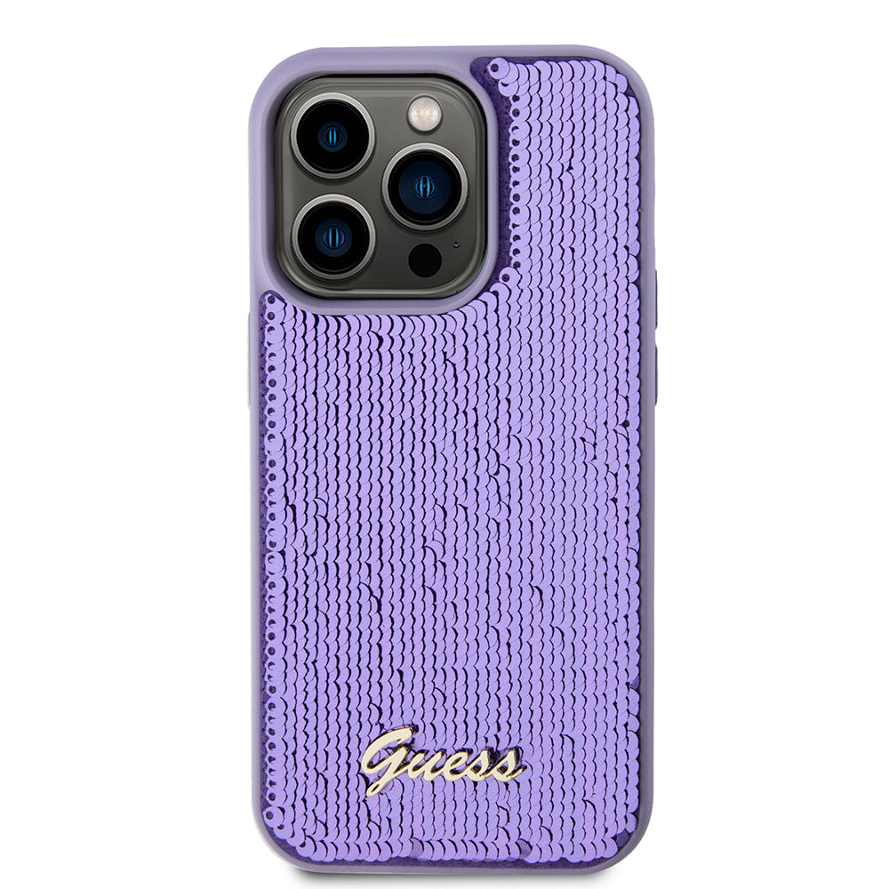Husa de protectie Guess Sequin Script Metal (GUHCP15LPSFDGSU) compatibil cu iPhone 15 Pro, Mov