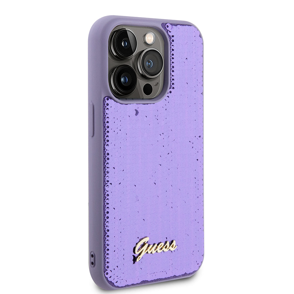 Husa de protectie Guess Sequin Script Metal (GUHCP15LPSFDGSU) compatibil cu iPhone 15 Pro, Mov