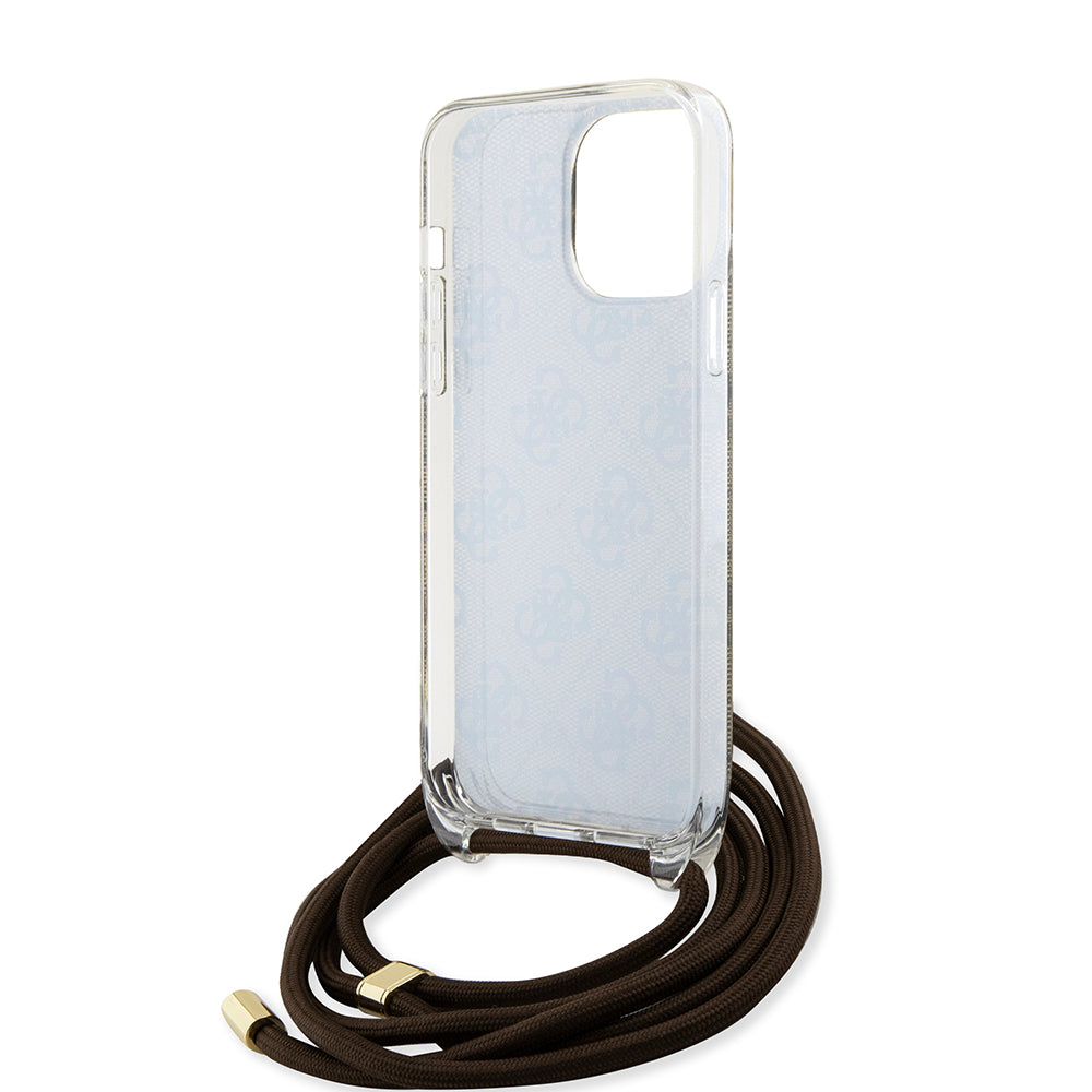 Husa de protectie Guess Crossbody Cord 4G Print (GUHCP15LHC4SEW) compatibil cu iPhone 15 Pro, Maro
