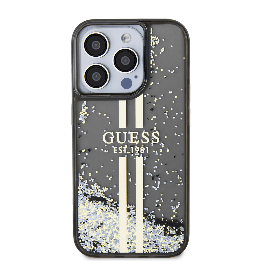 Husa de protectie Guess Liquid Glitter Gold Stripes (GUHCP15LLFCSEGK) compatibil cu iPhone 15 Pro, Negru