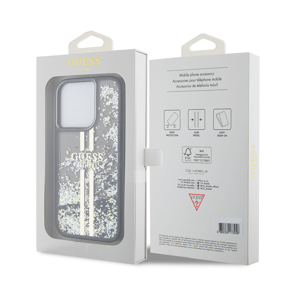 Husa de protectie Guess Liquid Glitter Gold Stripes (GUHCP15LLFCSEGK) compatibil cu iPhone 15 Pro, Negru