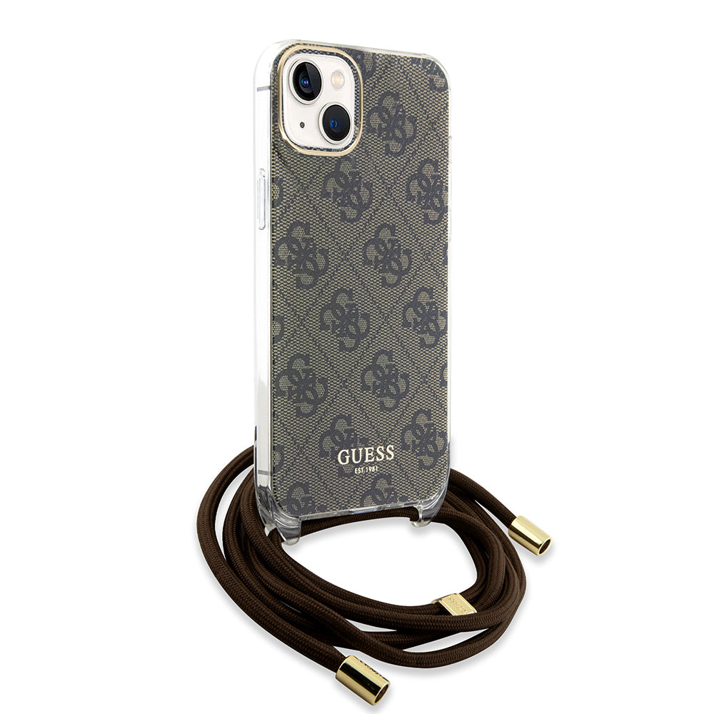 Husa de protectie Guess Crossbody Cord 4G Print (GUHCP15SHC4SEW) compatibil cu iPhone 15, Maro