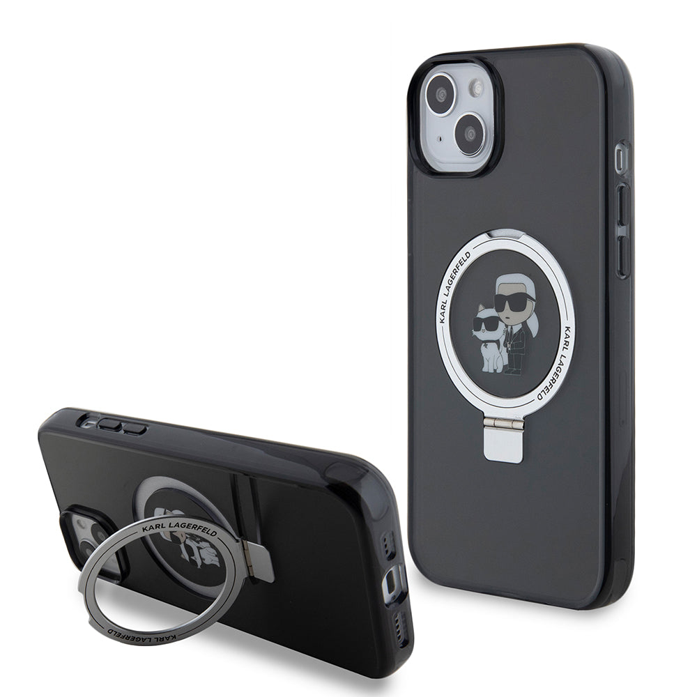 Husa de protectie Karl Lagerfeld Hardcase Ring Stand MagSafe (KLHMP15MHMRSKCK) compatibil cu iPhone 15 Plus, Karl&Choupette