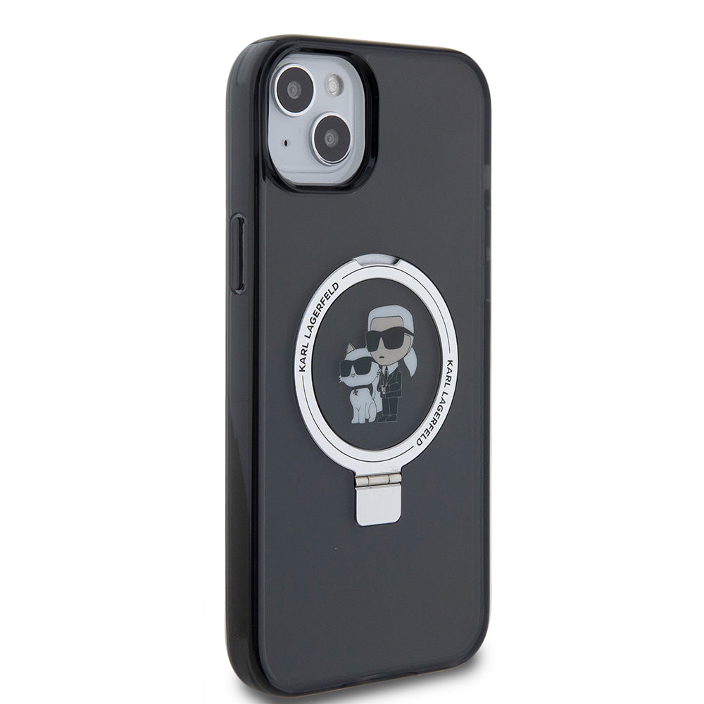 Husa de protectie Karl Lagerfeld Hardcase Ring Stand MagSafe (KLHMP15MHMRSKCK) compatibil cu iPhone 15 Plus, Karl&Choupette