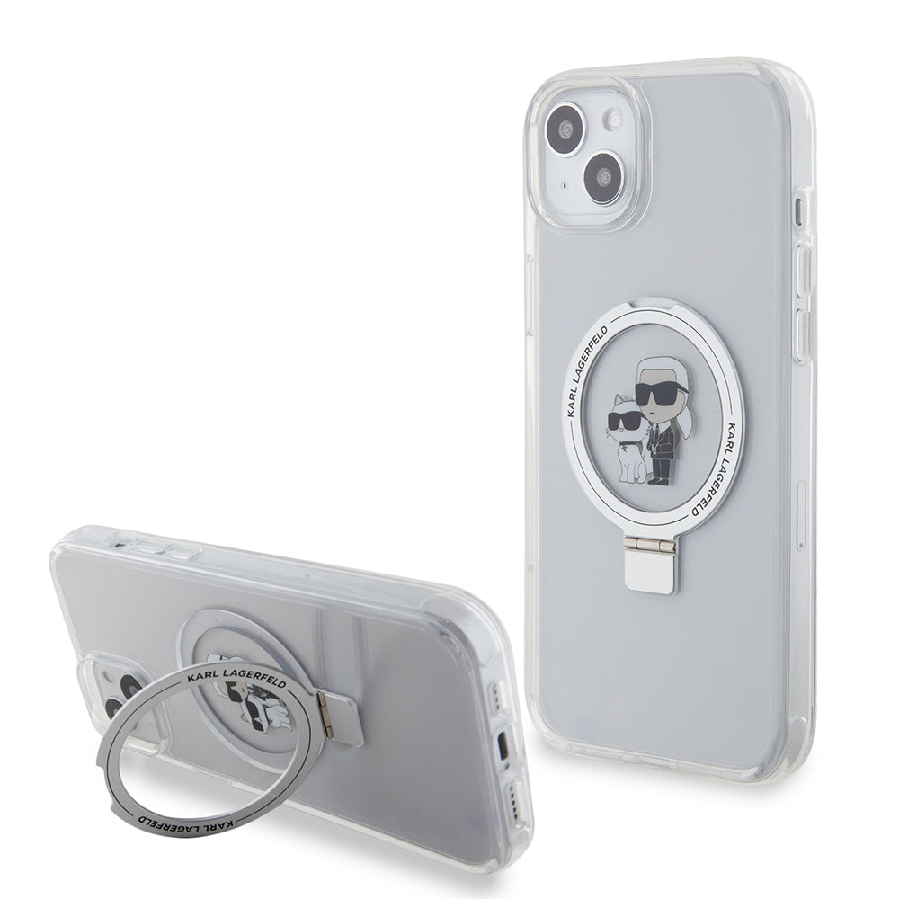 Husa de protectie Karl Lagerfeld Hardcase Ring Stand MagSafe (KLHMP15MHMRSKCH) compatibil cu iPhone 15 Plus, Alb Karl&Choupette