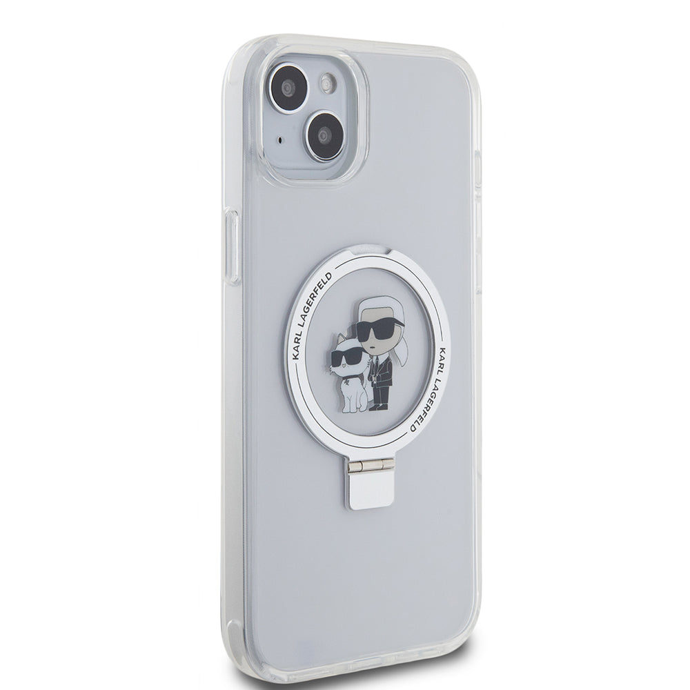 Husa de protectie Karl Lagerfeld Hardcase Ring Stand MagSafe (KLHMP15MHMRSKCH) compatibil cu iPhone 15 Plus, Alb Karl&Choupette