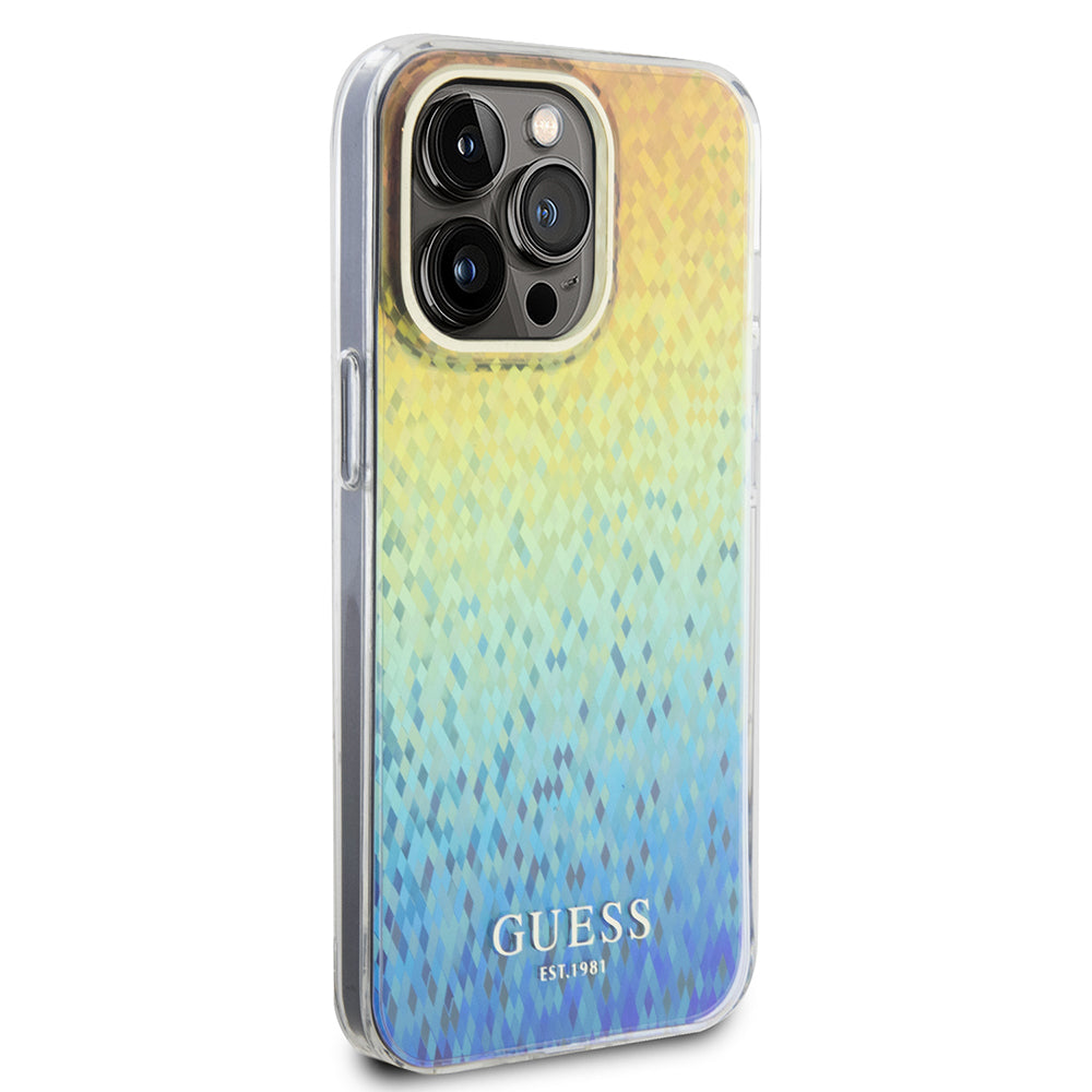 Husa de protectie Guess Hardcase IML Faceted Mirror Disco Iridescent (GUHCP15XHDECMI) compatibil cu iPhone 15 Pro Max, Multicolor