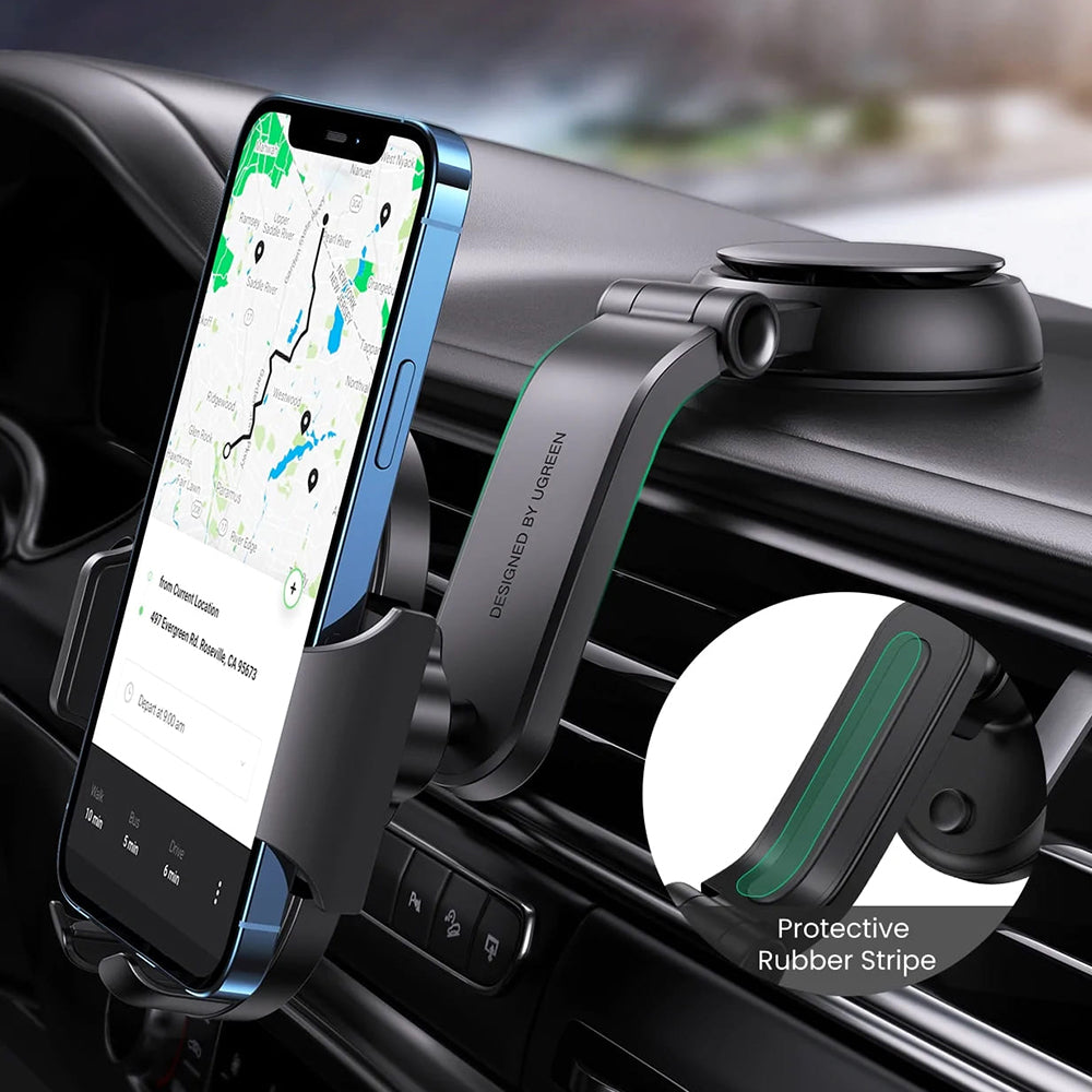 Suport Ugreen LP405 (20473), Waterfall-Shaped with Suction Cup for Dashboard, 360°, 4.7″- 7.2″ Phones, Negru