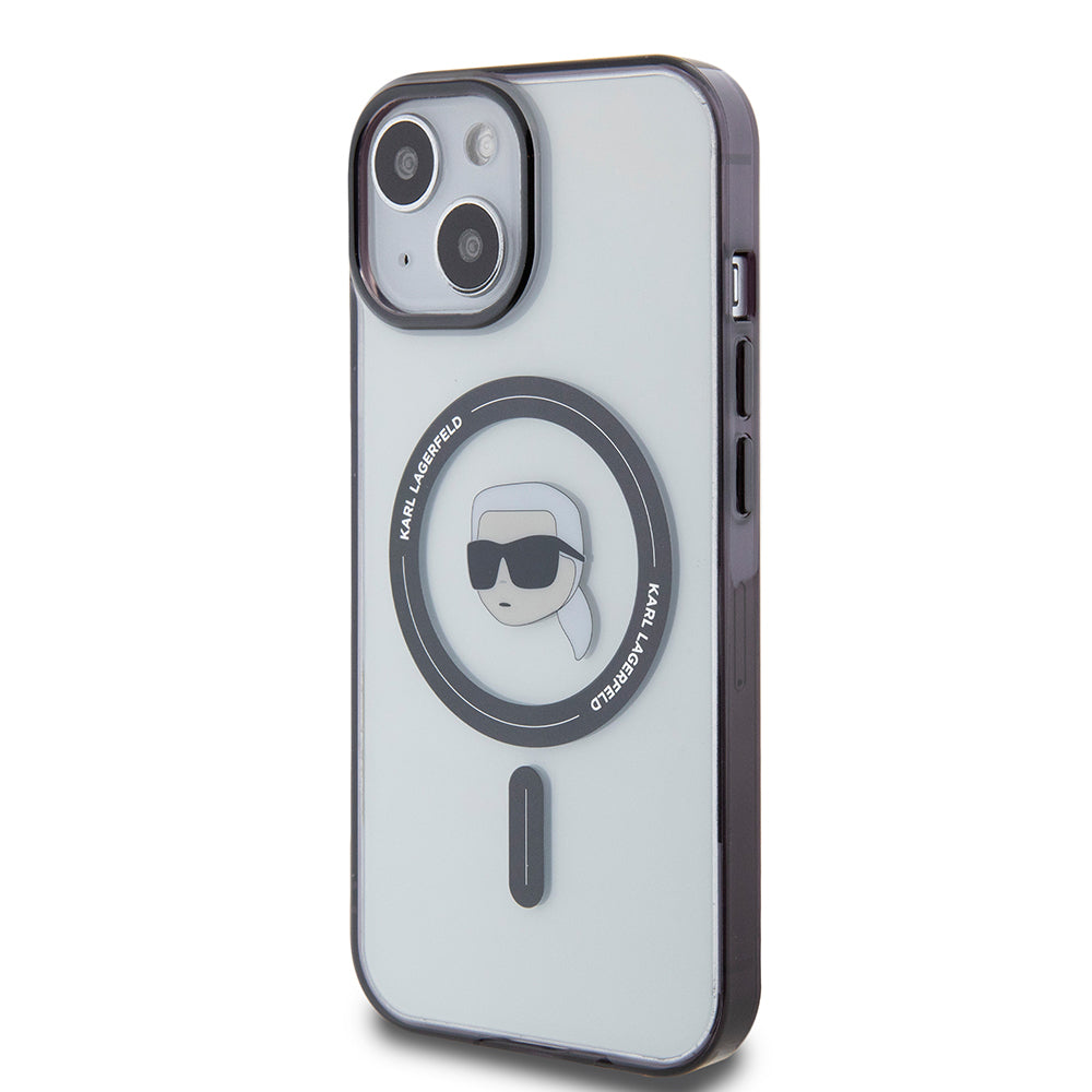 Husa de protectie Karl Lagerfeld IML MagSafe (KLHMP15MHKHNOTK) compatibil cu iPhone 15 Plus, Transparent Karl`S Head
