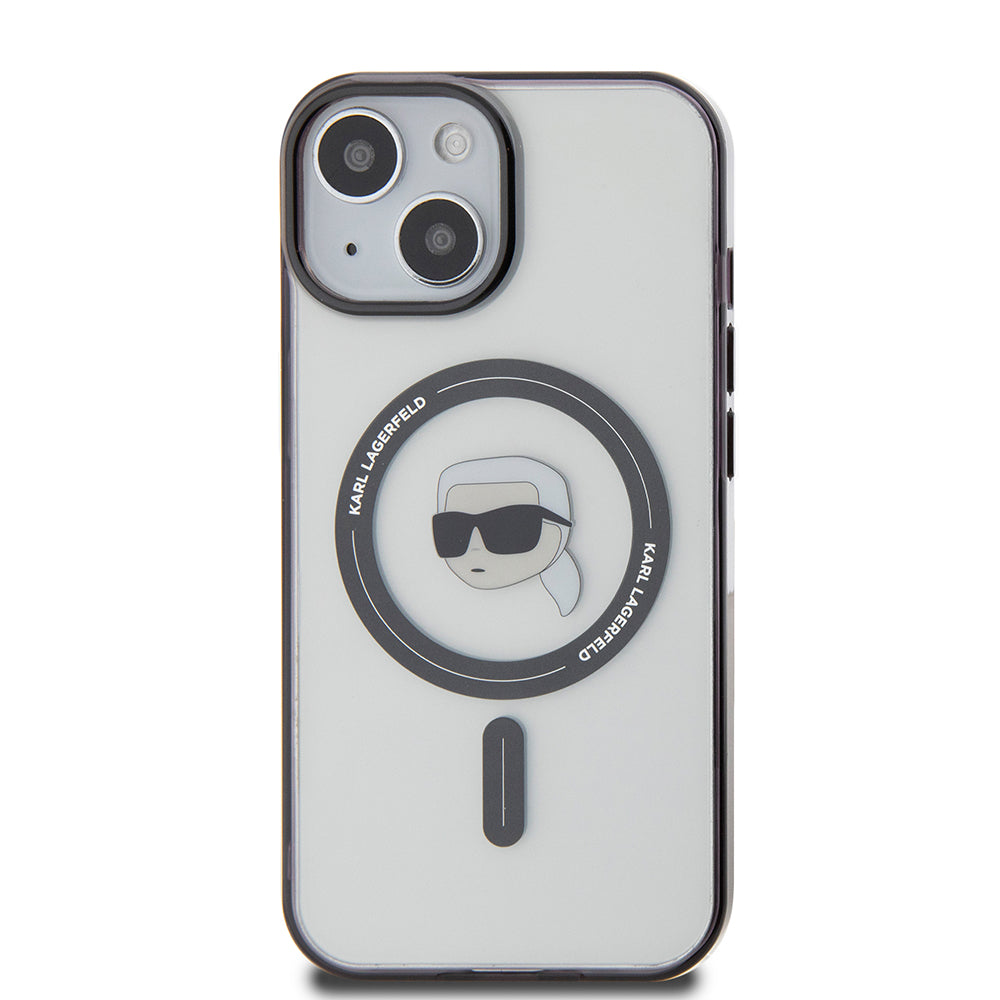 Husa de protectie Karl Lagerfeld IML MagSafe (KLHMP15MHKHNOTK) compatibil cu iPhone 15 Plus, Transparent Karl`S Head
