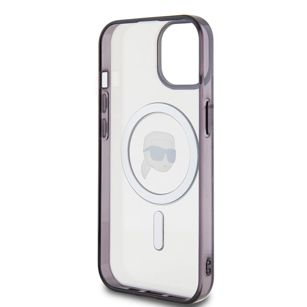 Husa de protectie Karl Lagerfeld IML MagSafe (KLHMP15MHKHNOTK) compatibil cu iPhone 15 Plus, Transparent Karl`S Head