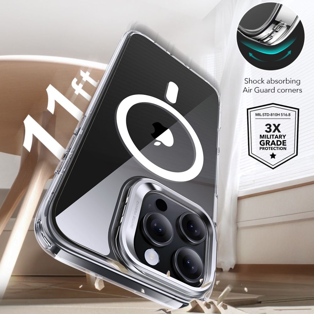 Folie de protectie ESR Classic Hybrid HaloLock Kickstand + Tempered Glass compatibil cu iPhone 16 Pro, Transparent