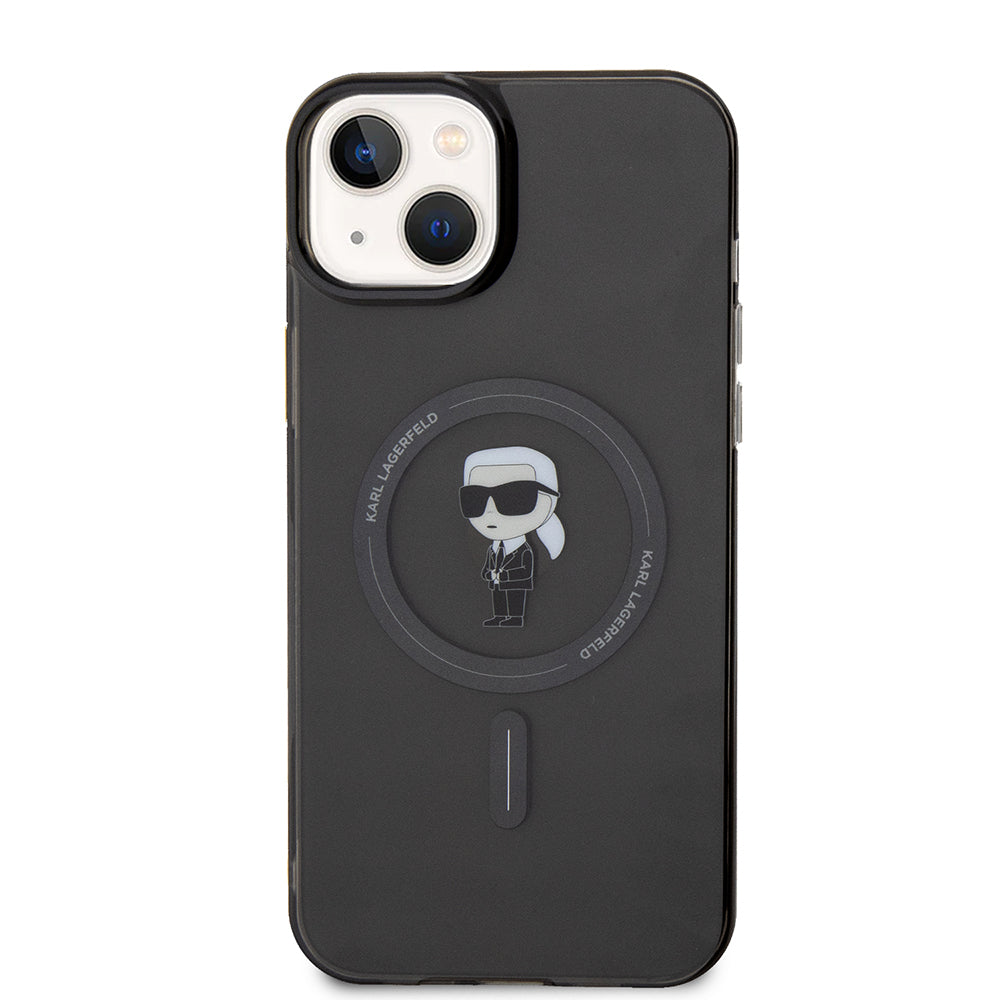 Husa de protectie Karl Lagerfeld IML MagSafe (KLHMP15MHFCKNOK) compatibil cu iPhone 15 Plus, Negru Ikonik