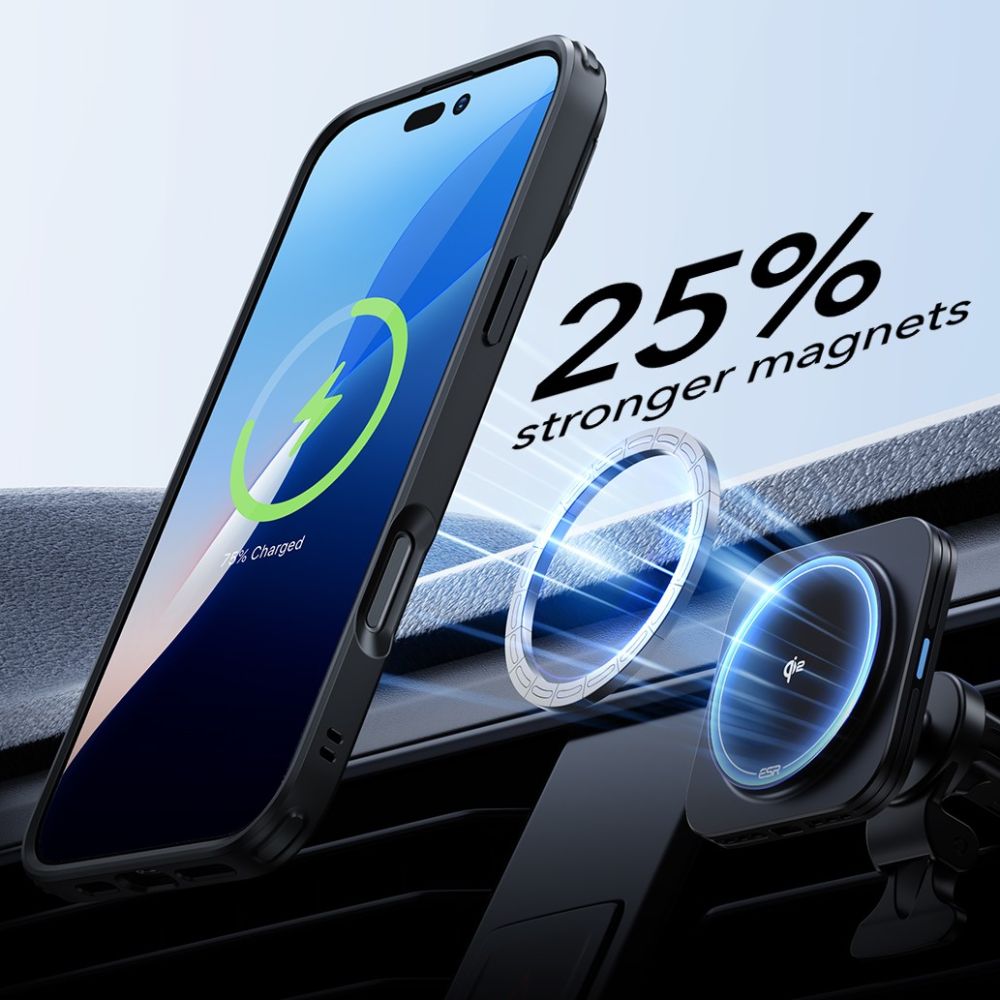 Folie de protectie ESR Classic Hybrid HaloLock Kickstand + Tempered Glass compatibil cu iPhone 16 Pro, Transparent Black