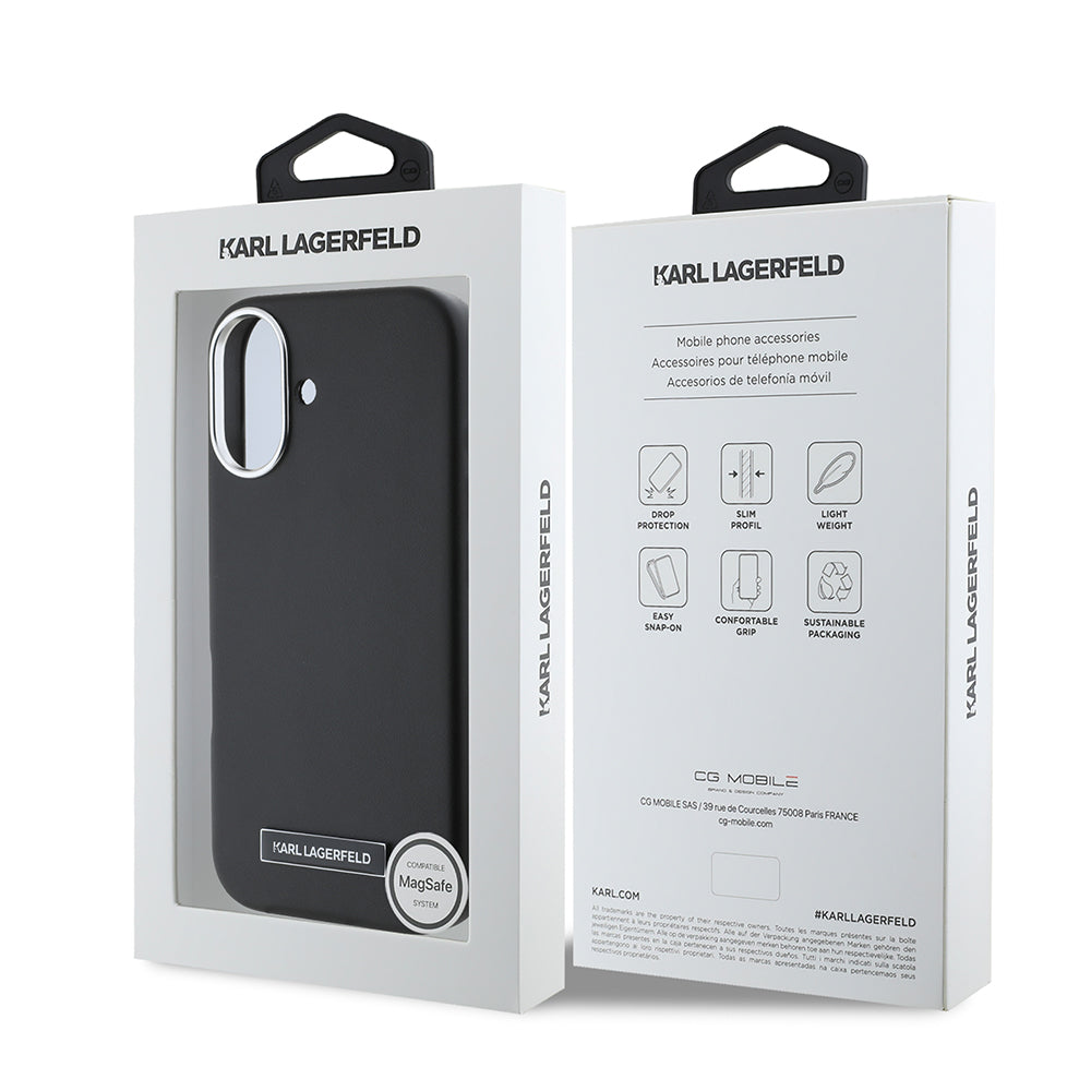 Husa de protectie Karl Lagerfeld Leather MagSafe (KLHMP16SPGMSRPK) compatibil cu iPhone 16, FW Metal Plate