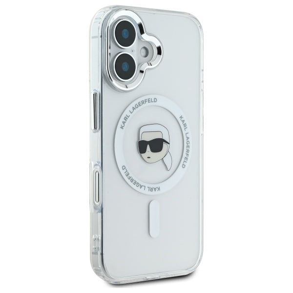 Husa de protectie Karl Lagerfeld IML MagSafe (KLHMP16MHLSKIH) compatibil cu iPhone 16 Plus, Alb Karl`S Head