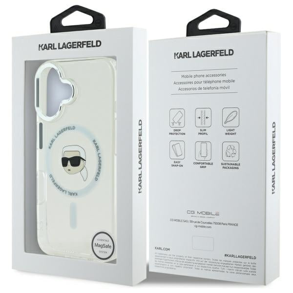 Husa de protectie Karl Lagerfeld IML MagSafe (KLHMP16MHLSKIH) compatibil cu iPhone 16 Plus, Alb Karl`S Head