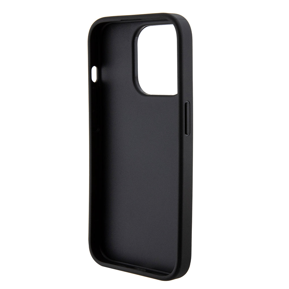 Husa de protectie Guess Grip Stand 4G Saffiano Strass compatibil cu iPhone 15 Pro Max (GUHCP15XPGSSADK), Negru