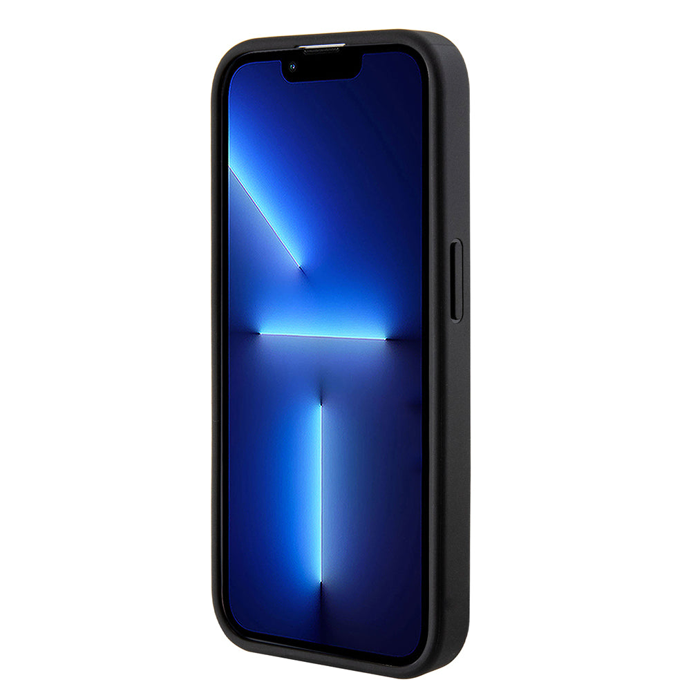 Husa de protectie Guess Grip Stand 4G Saffiano Strass compatibil cu iPhone 15 Pro Max (GUHCP15XPGSSADK), Negru