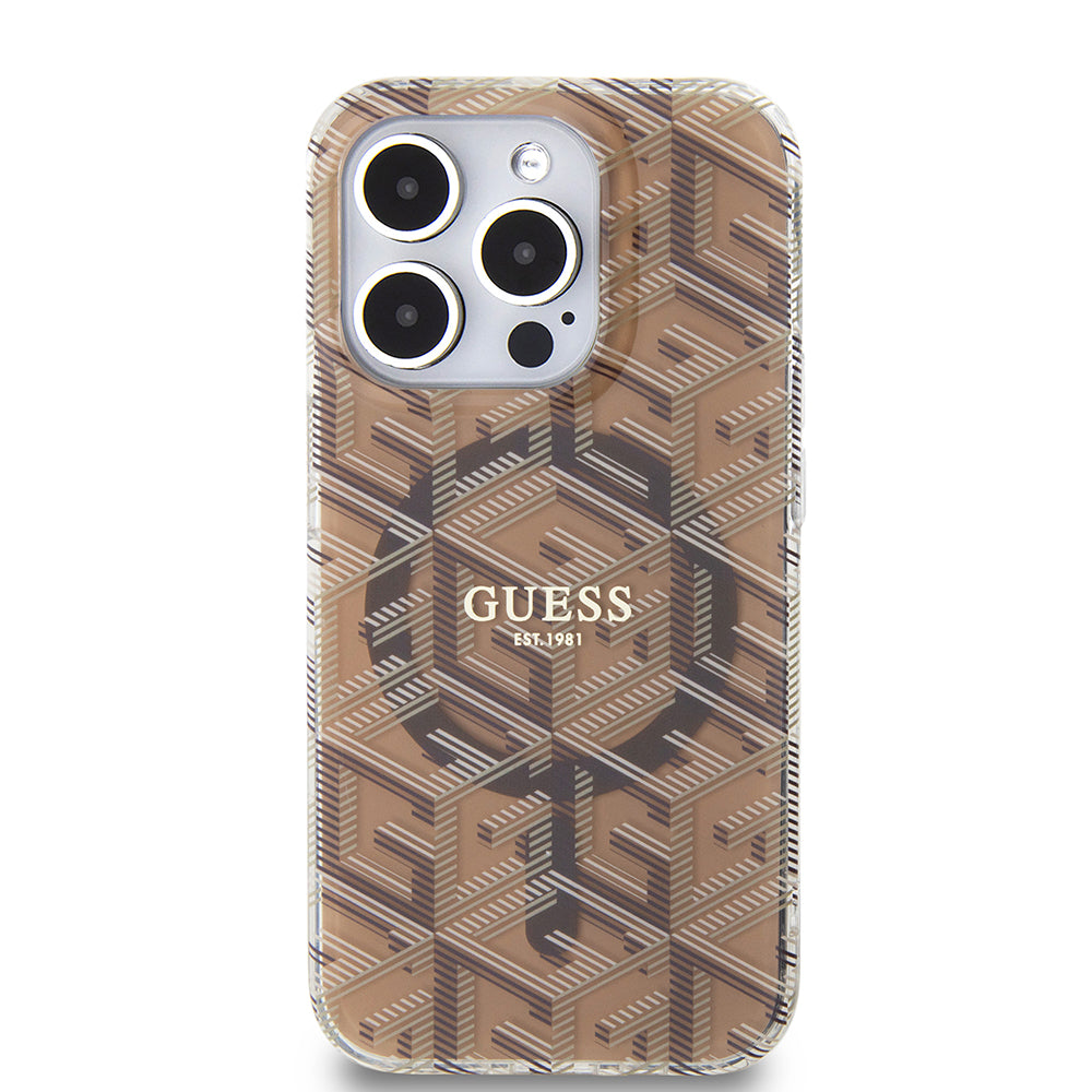 Husa de protectie Guess IML GCube MagSafe (GUHMP15XHGCUSTGW) compatibil cu iPhone 15 Pro Max, Maro