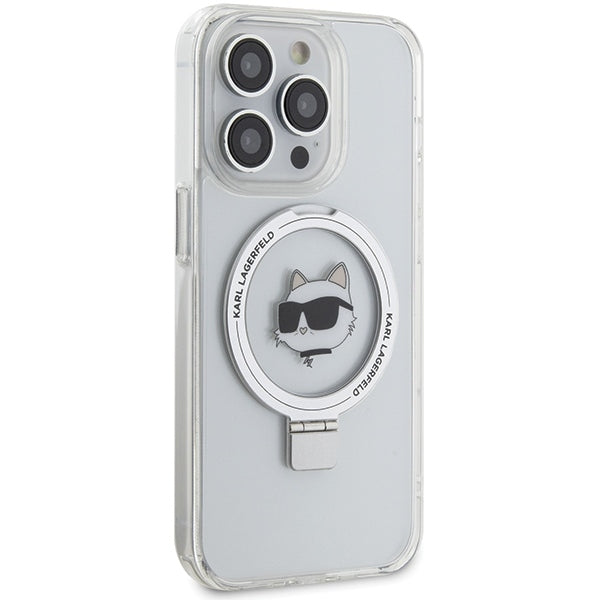 Husa de protectie Karl Lagerfeld Hardcase Ring Stand MagSafe (KLHMP15XHMRSCHH) compatibil cu iPhone 15 Pro Max, Alb Choupette Head