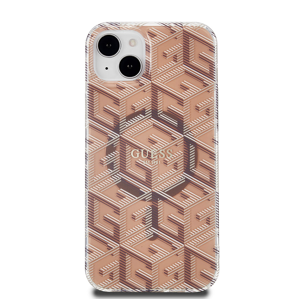 Husa de protectie Guess IML GCube MagSafe (GUHMP15MHGCUSTGW) compatibil cu iPhone 15 Plus, Maro