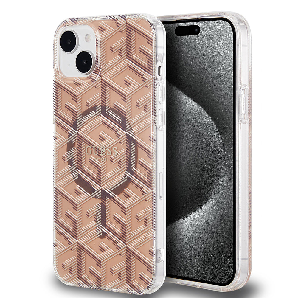 Husa de protectie Guess IML GCube MagSafe (GUHMP15MHGCUSTGW) compatibil cu iPhone 15 Plus, Maro