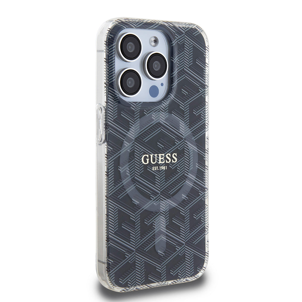 Husa de protectie Guess IML GCube MagSafe (GUHMP15LHGCUSTGK) compatibil cu iPhone 15 Pro, Negru
