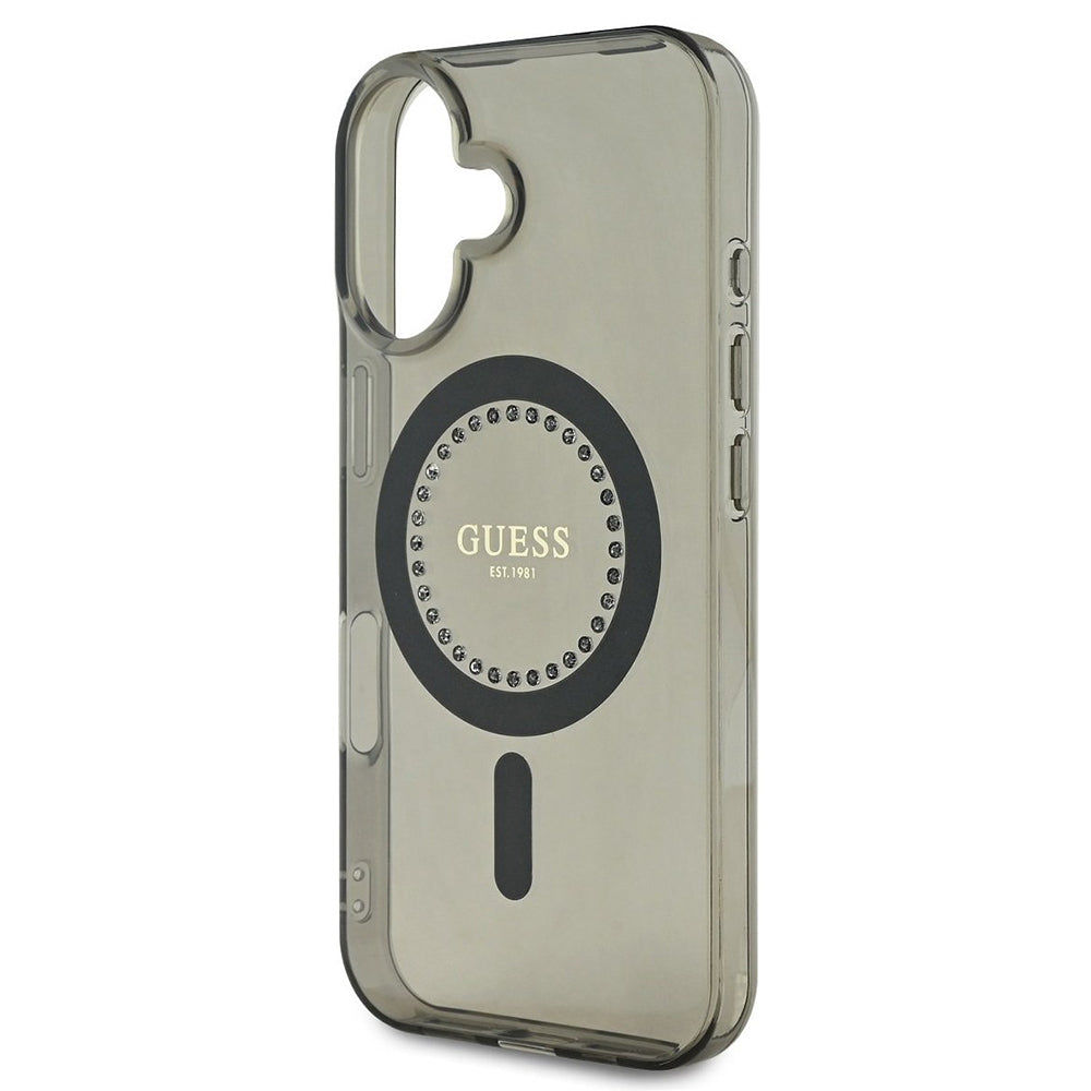 Husa de protectie Guess IML Rhinestones MagSafe (GUHMP16SPFTDTEK) compatibil cu iPhone 16, Negru