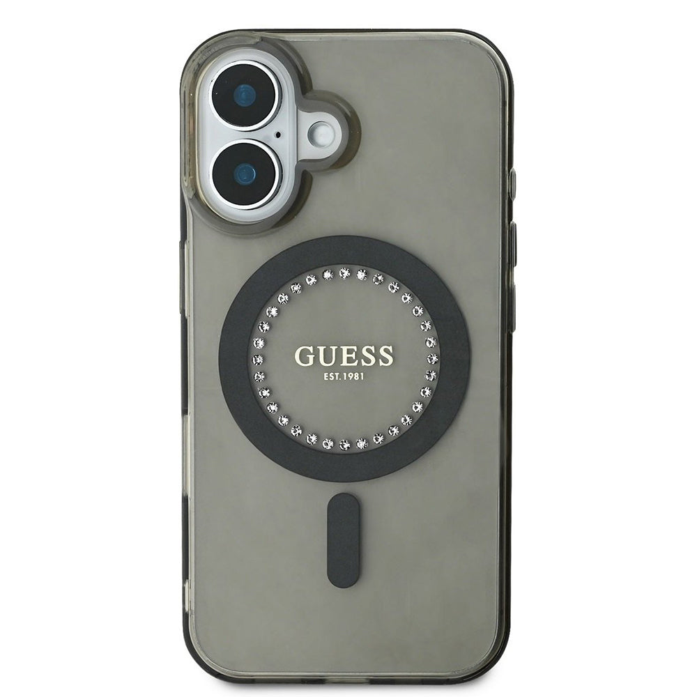 Husa de protectie Guess IML Rhinestones MagSafe (GUHMP16SPFTDTEK) compatibil cu iPhone 16, Negru