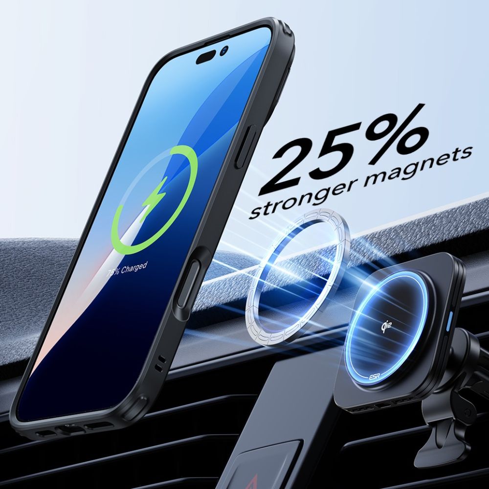 Folie de protectie ESR Classic Hybrid HaloLock Kickstand + Tempered Glass compatibil cu iPhone 16 Plus, Transparent Black