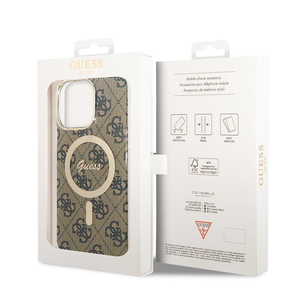 Husa de protectie Guess IML 4G MagSafe (GUHMP15LH4STW) compatibil cu iPhone 15 Pro, Maro