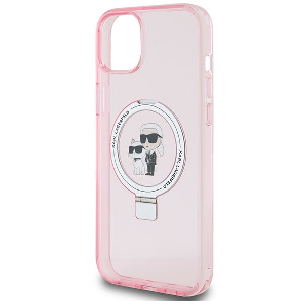Husa de protectie Karl Lagerfeld Hardcase Ring Stand MagSafe (KLHMP15MHMRSKCP) compatibil cu iPhone 15 Plus, Roz Karl&Choupette