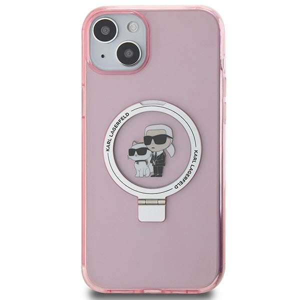 Husa de protectie Karl Lagerfeld Hardcase Ring Stand MagSafe (KLHMP15MHMRSKCP) compatibil cu iPhone 15 Plus, Roz Karl&Choupette
