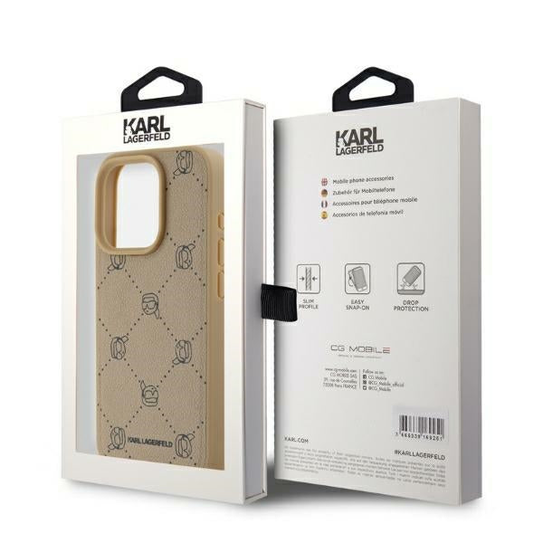 Husa de protectie Karl Lagerfeld Leather MagSafe (KLHMP15LPGKHPHE) compatibil cu iPhone 15 Pro, Bej Karl Head