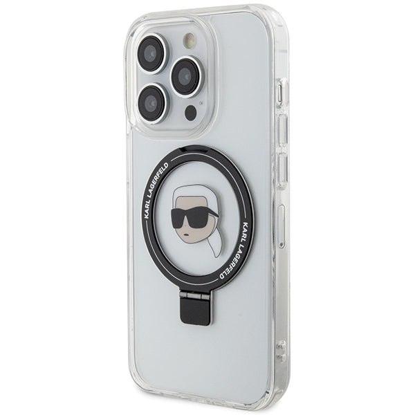 Husa de protectie Karl Lagerfeld Hardcase Ring Stand MagSafe (KLHMP15LHMRSKHH) compatibil cu iPhone 15 Pro, Alb Karl Head