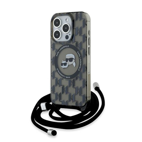 Husa de protectie Karl Lagerfeld IML Crossbody MagSafe (KLHMP15LHCKCKLCK) compatibil cu iPhone 15 Pro, Monogram Karl&Choupette Head