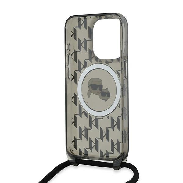 Husa de protectie Karl Lagerfeld IML Crossbody MagSafe (KLHMP15LHCKCKLCK) compatibil cu iPhone 15 Pro, Monogram Karl&Choupette Head