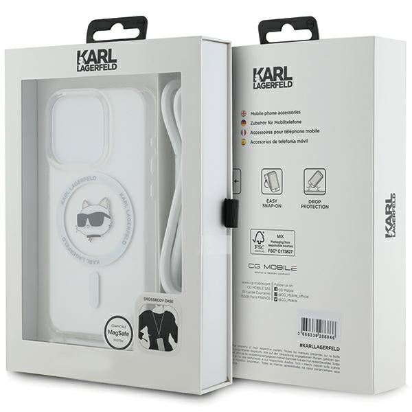Husa de protectie Karl Lagerfeld IML Crossbody MagSafe (KLHMP15SLHCCHNT) compatibil cu iPhone 15 Pro, Transparent Choupette Head&Cord