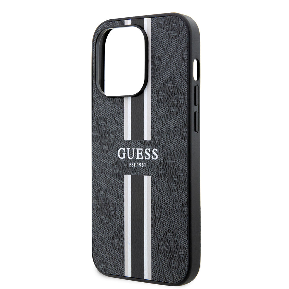 Husa de protectie Guess Hardcase 4G Printed Stripes MagSafe (GUHMP15XP4RPSK) compatibil cu iPhone 15 Pro Max, Negru
