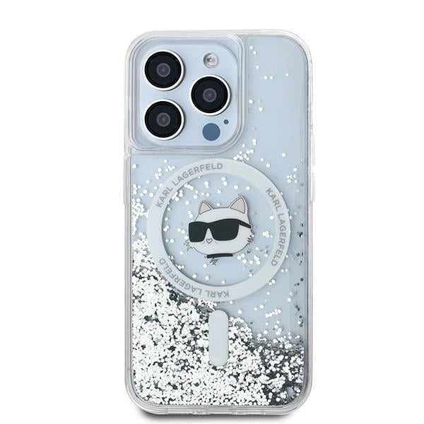 Husa de protectie Karl Lagerfeld Liquid Glitter MagSafe (KLHMP14LLGCHSGH) compatibil cu iPhone 14 Pro, Transparent Choupette Head